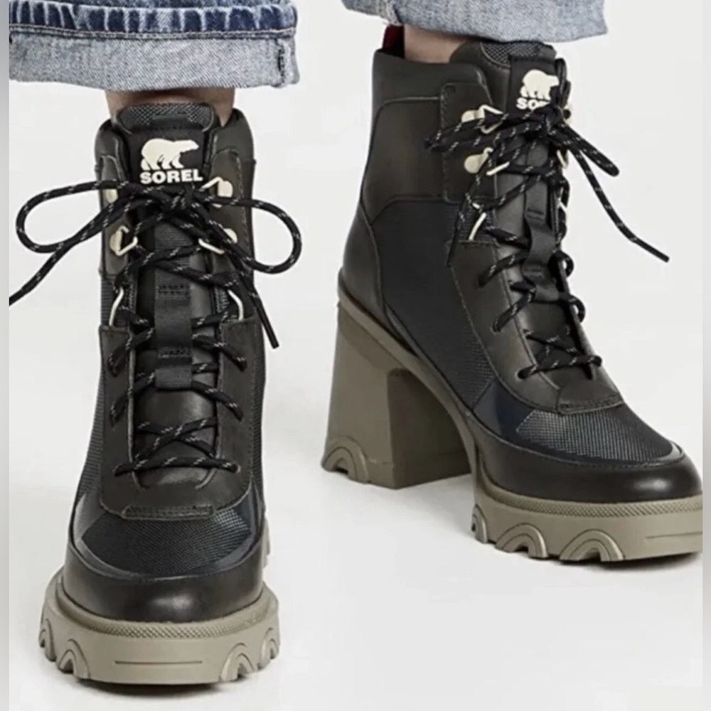 SOREL Brex Lace-Up Heel Ankle Boots Women’s Waterproof Sz 7.5 Dark Moss Green